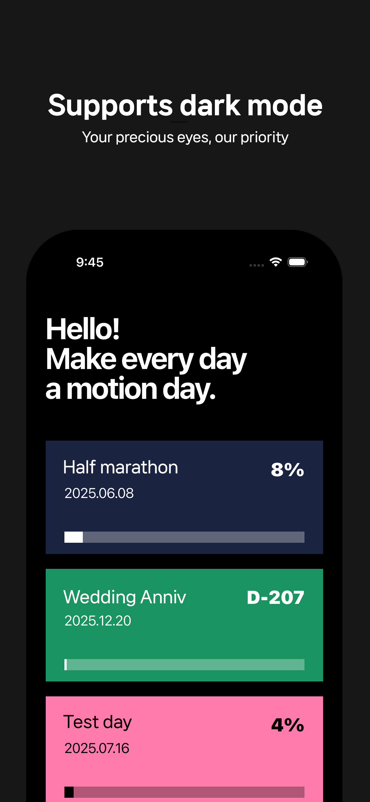 MotionDay widget settings screen - home screen widget customization